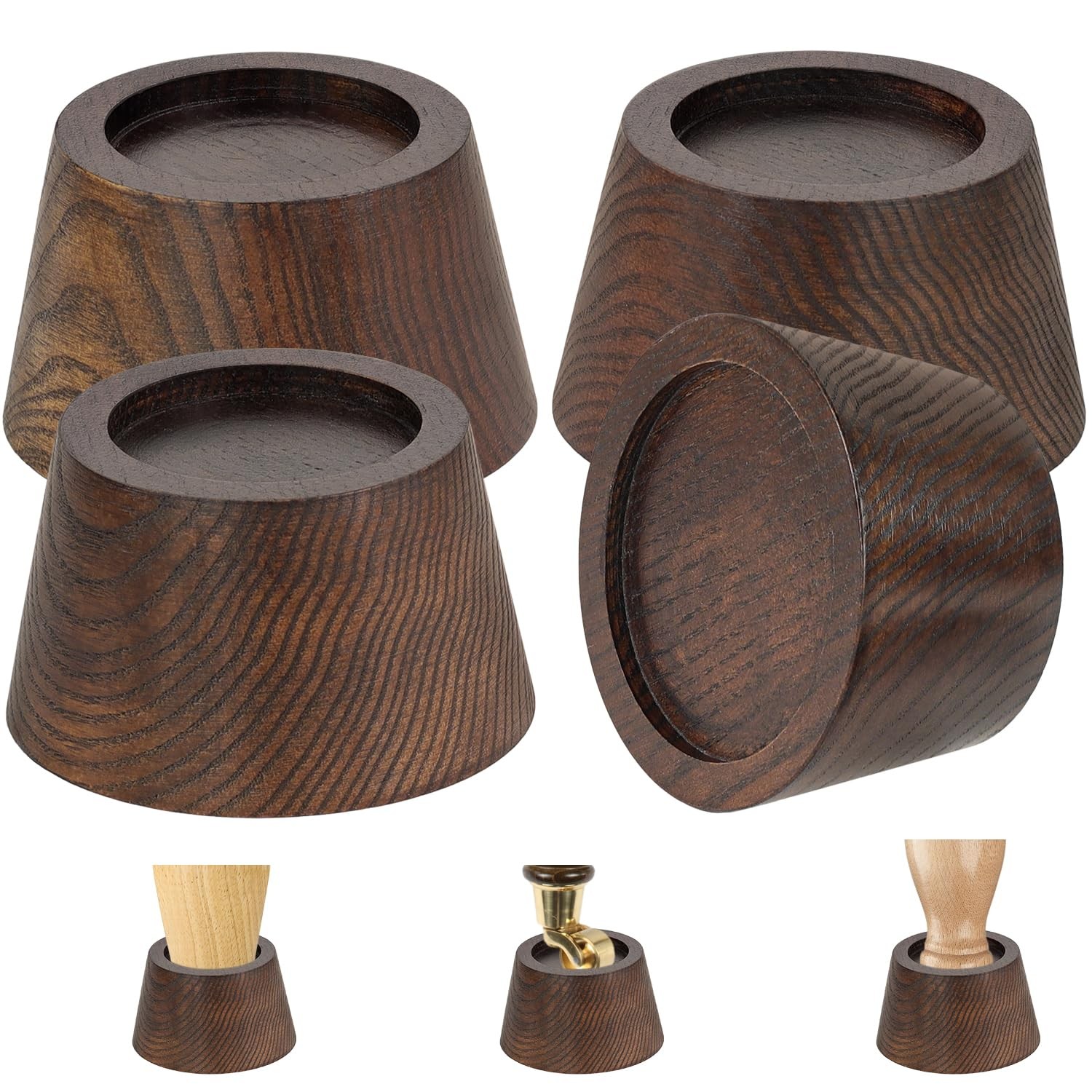 Fasonla Bed Risers (Set Of 4) - Oak Solid Wooden Furniture Risers With