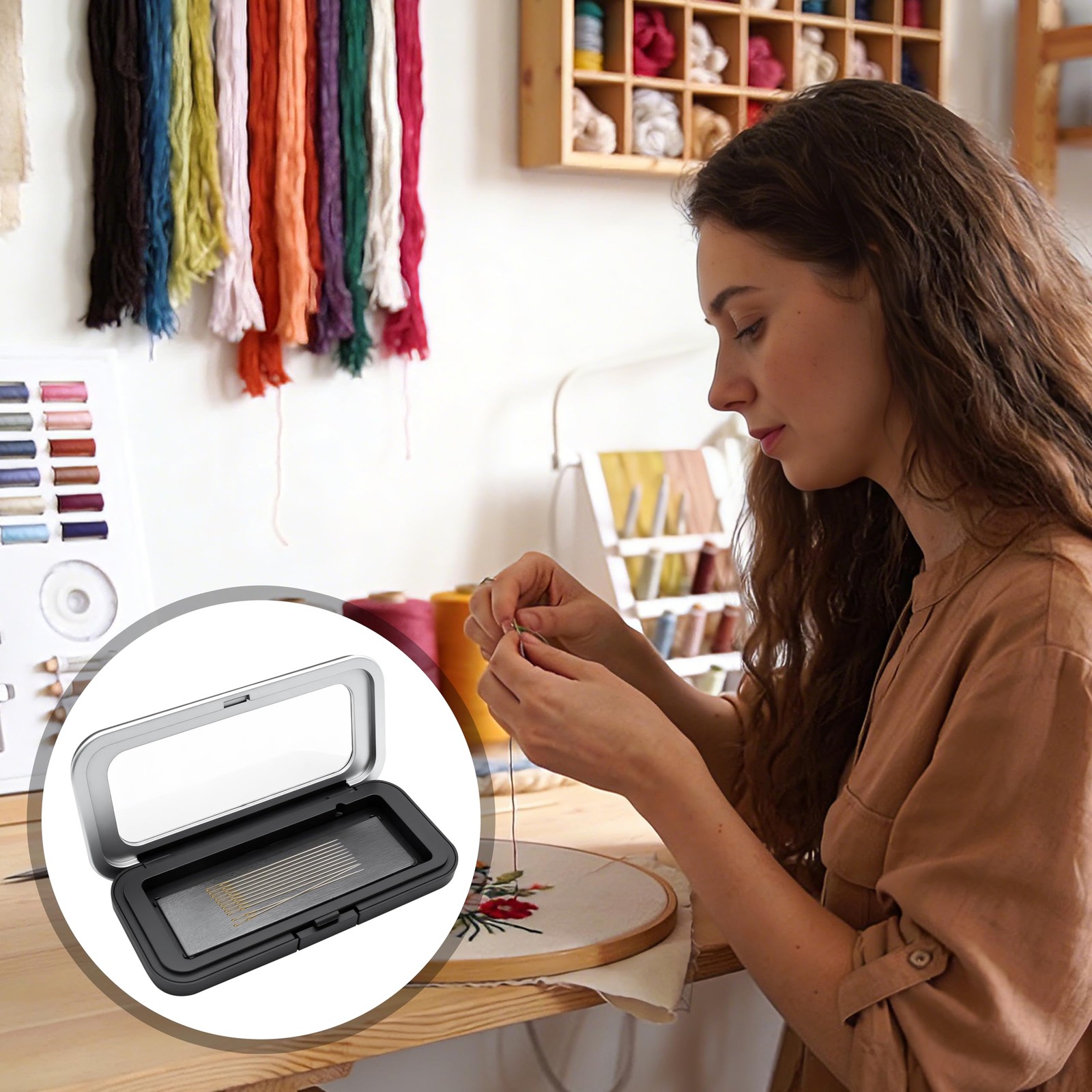 Magnetic Needle Holder Case with Clear Lid, Portable Black