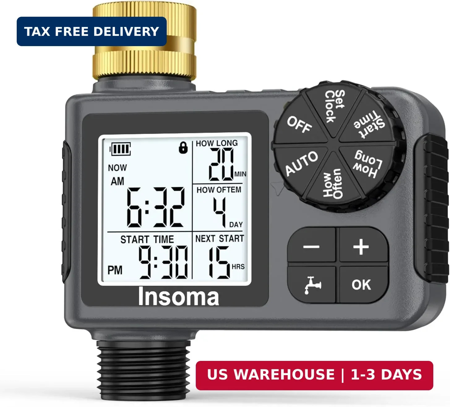 Sprinkler Timer with Brass Inlet & Outlet, Water Timer for Garden Hose with Auto