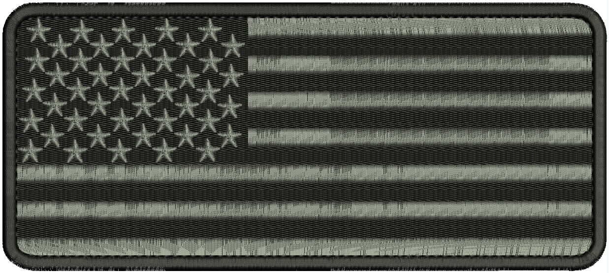 AMERICAN FLAG EMBROIDERY PATCH 4X10 ''HOOK ON BACK GRAY ON BLK