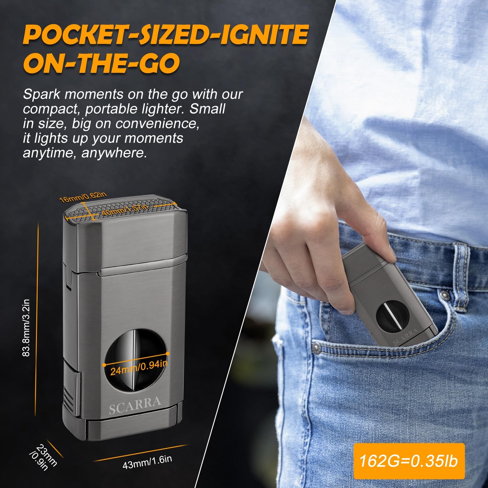 SCARRA Cigar Torch Lighter, Multi-Function 3-in-1 Lighter Gift for Gray