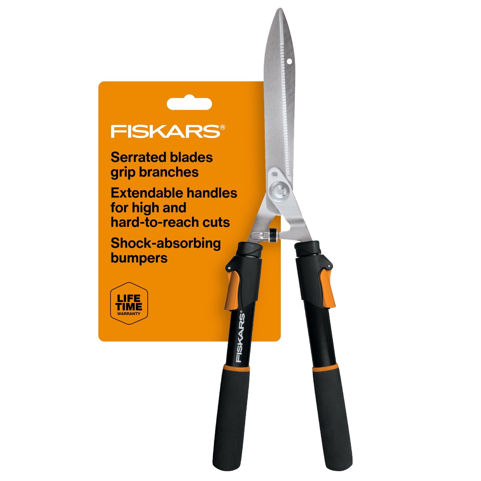 Fiskars Power-Lever Extendable Hedge Shears, Self-Sharpening Serrated Steel B...