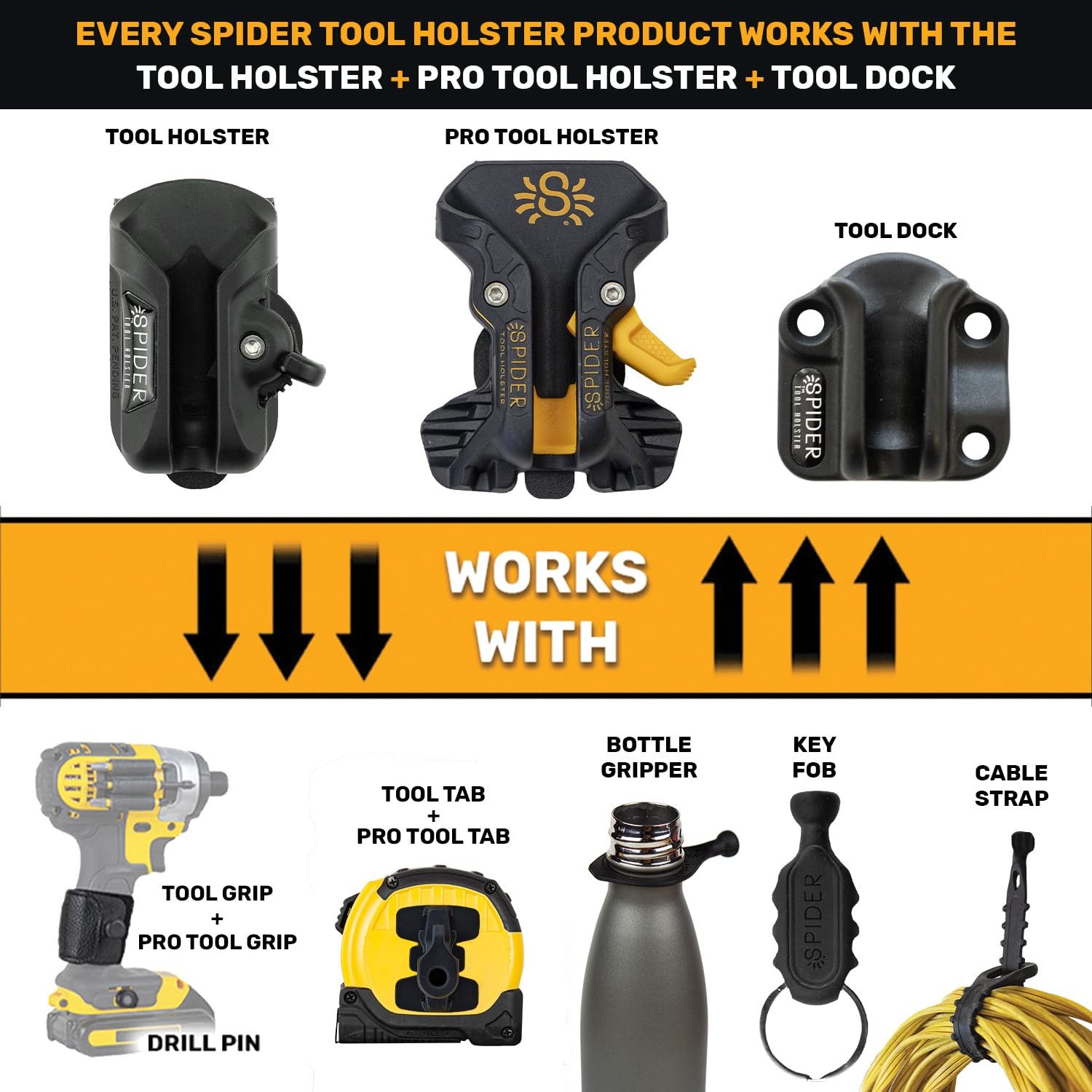 Tool Holster - Pro Tool Holster + Two Driver Pins - Upgraded, Self Locking Mu...