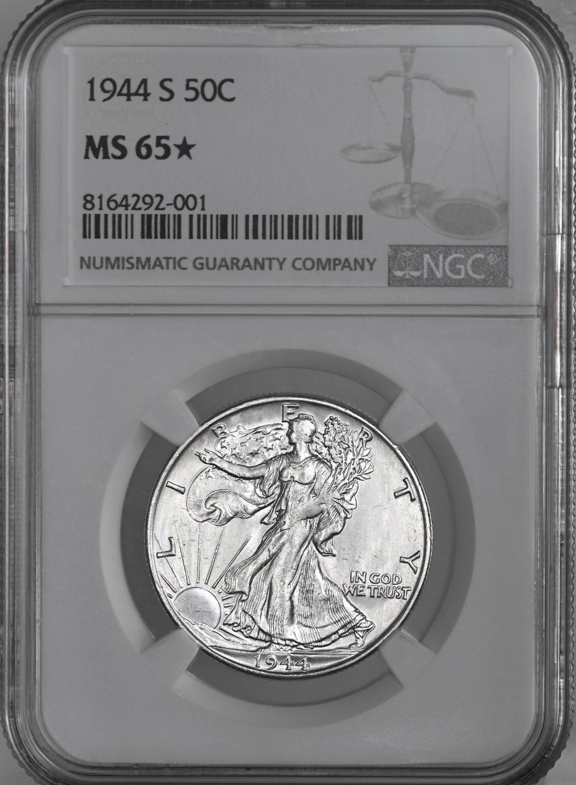 1944-S 50C WALKING LIBERTY HALF DOLLAR NGC MS65☆* #8164292-001 ☆NGC STAR GRADE☆*