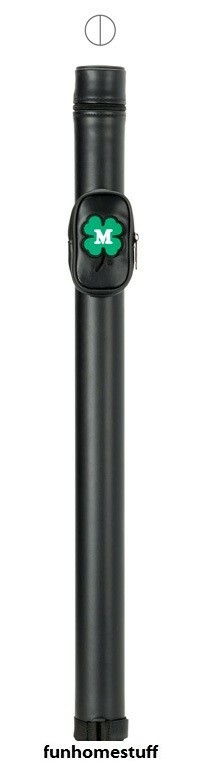 Billiard Pool Cue Holder 1 Butt + 1 Shaft 1Bx1S Round HARD CASE Black w/ Clover