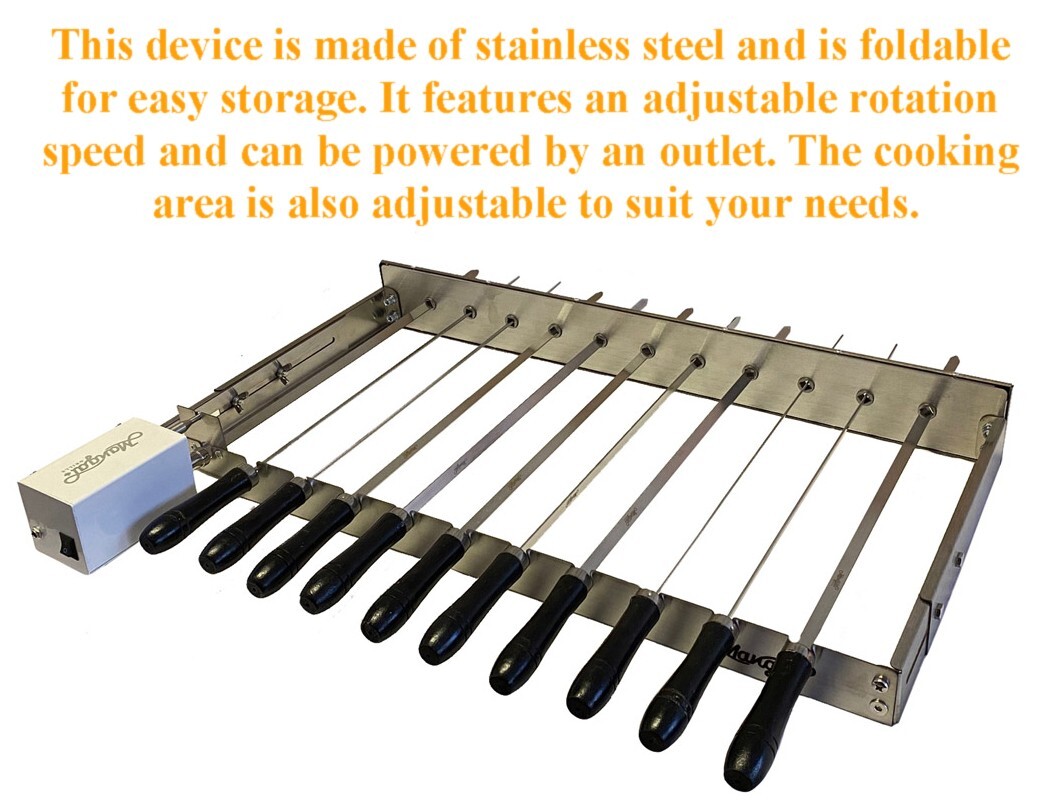 Automatic Skewer Rotator BBQ Grill | Electric Shish Kebab Machine w/ Adjustable