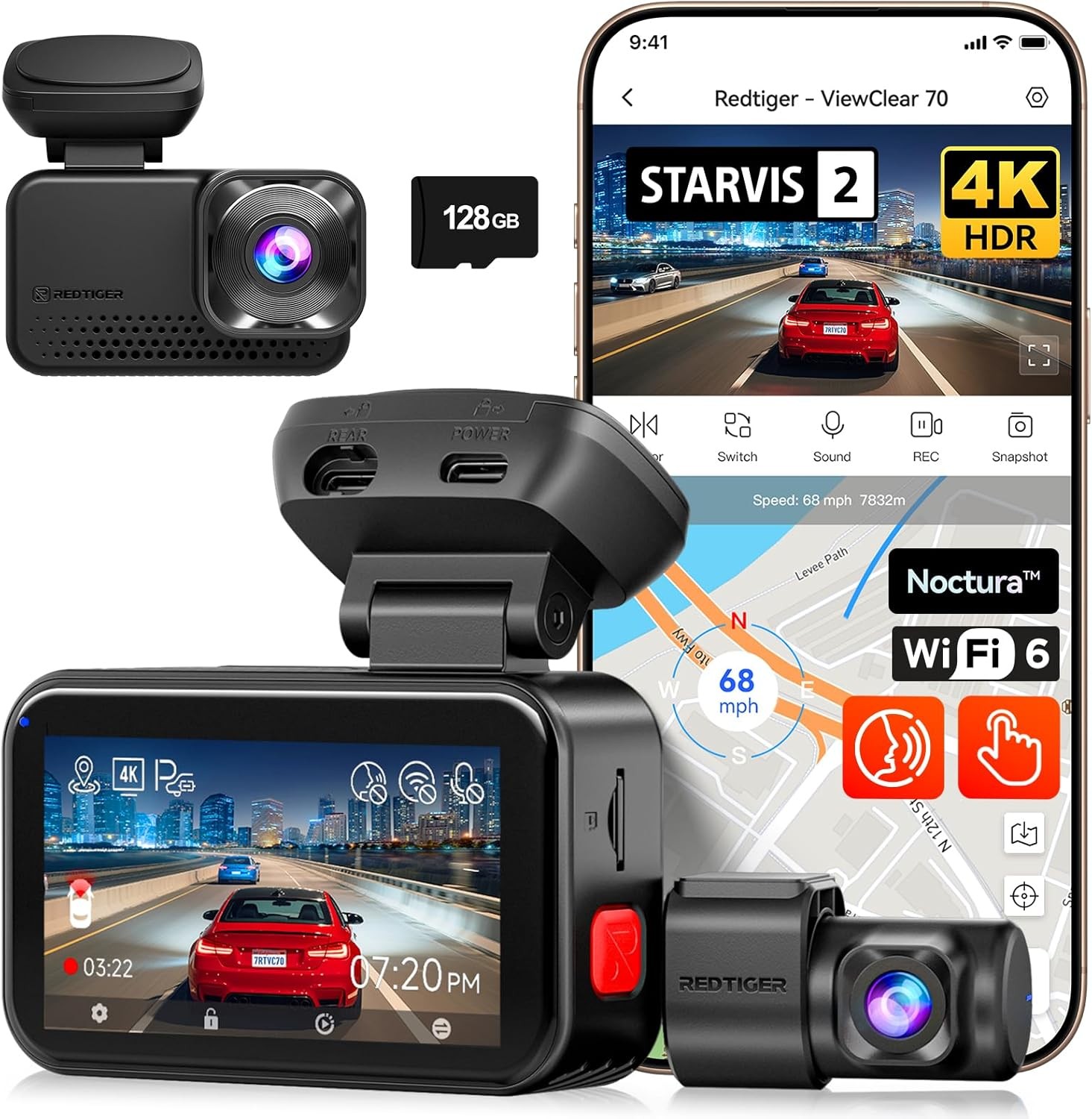 REDTIGER ViewClear 70 4K+2.5K Dash Cam Front& Rear Touchscreen Innovation