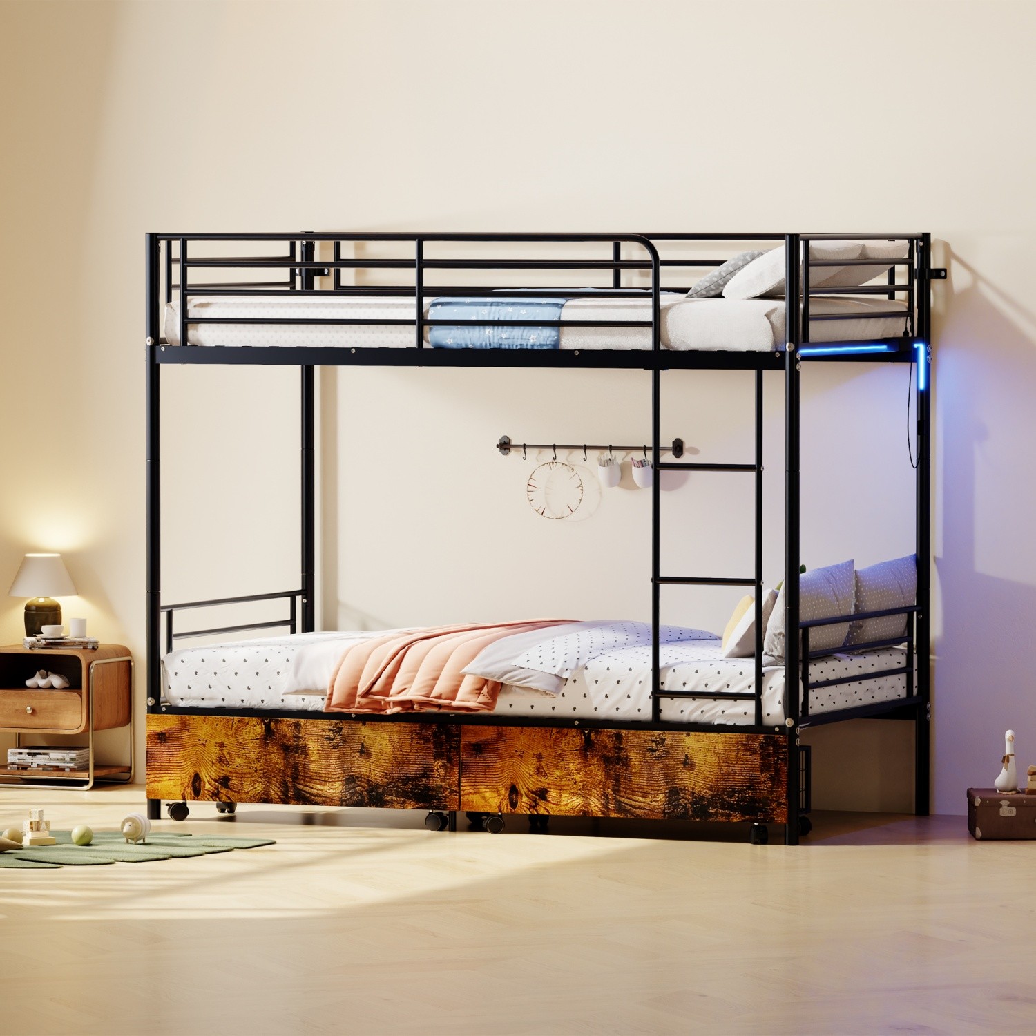 Twin Over Twin/Full Over Full Separatable Metal Bunk Bed w/ 2 Drawer & USB Port