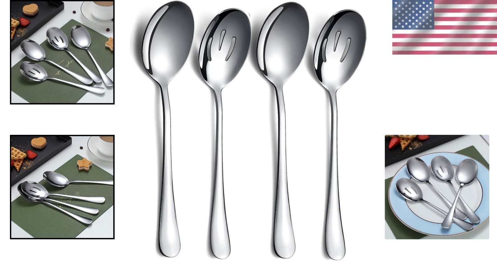 High-Quality 4-Piece Stainless Steel Serving Set - 2 Slotted & 2 Solid Spoons