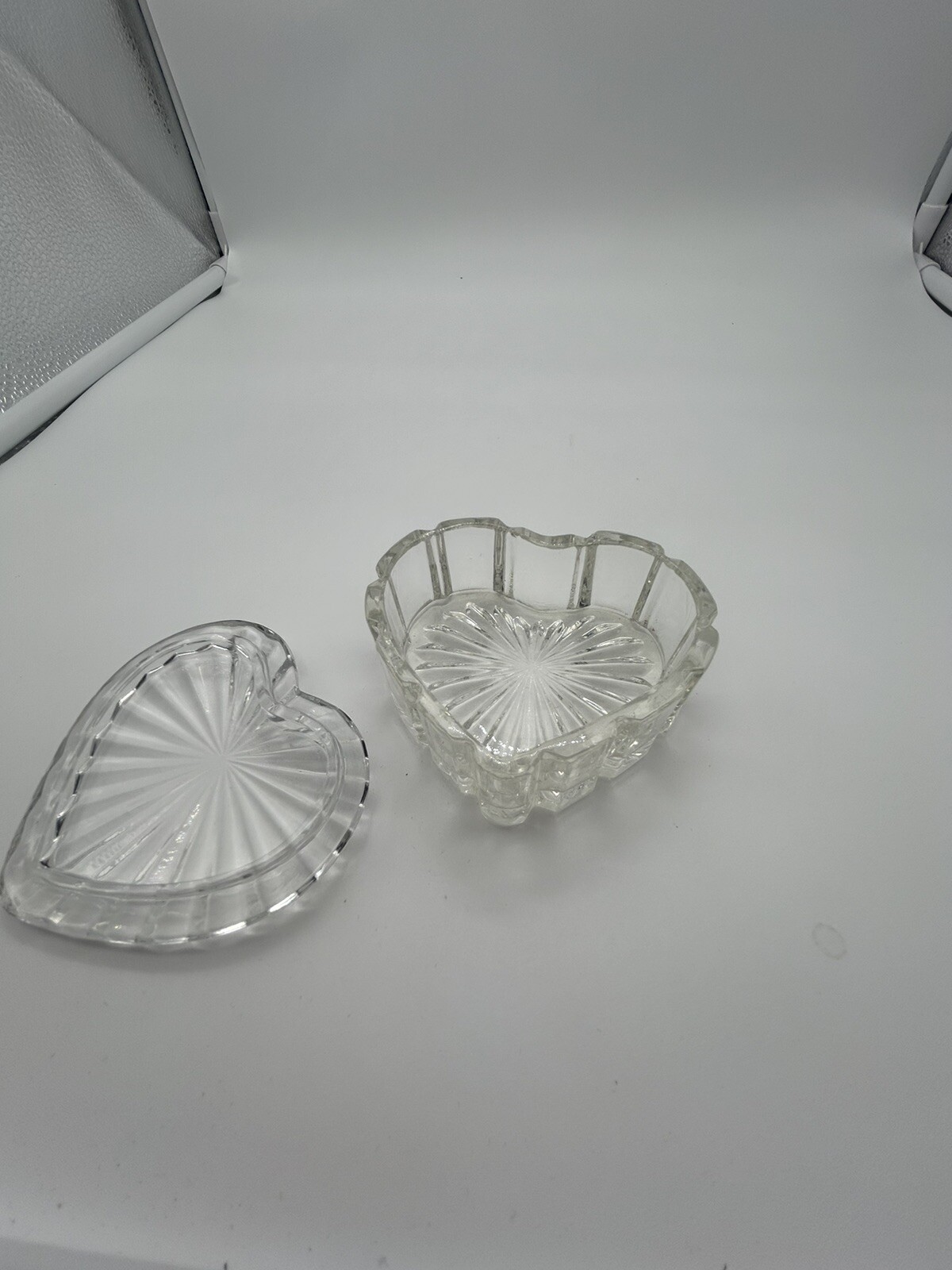 Cut Glass Heart shaped trinket box starburst pattern