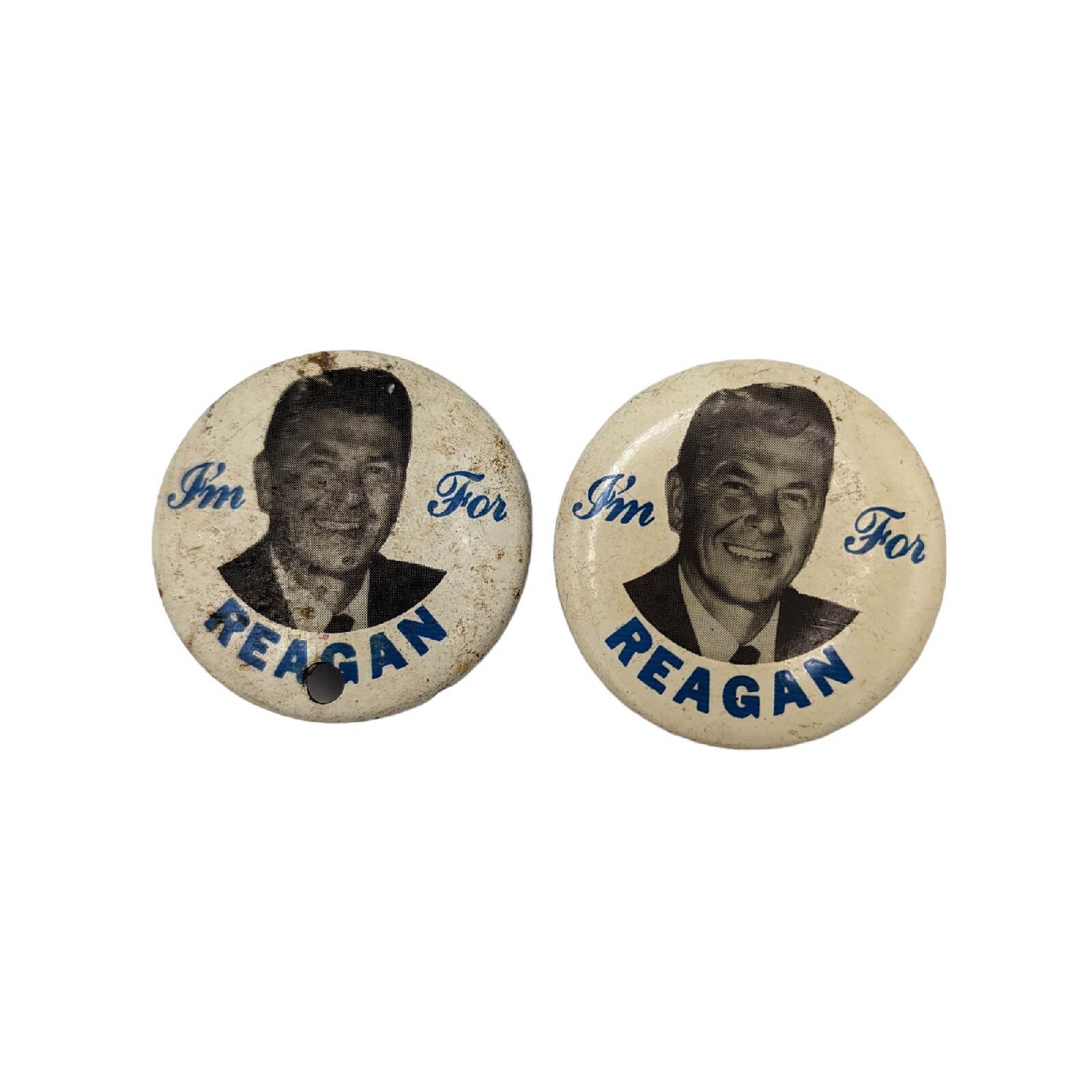 Lot of 2 Vtg I'm For Reagan Political Presidential Campaign Pinback Button Pins