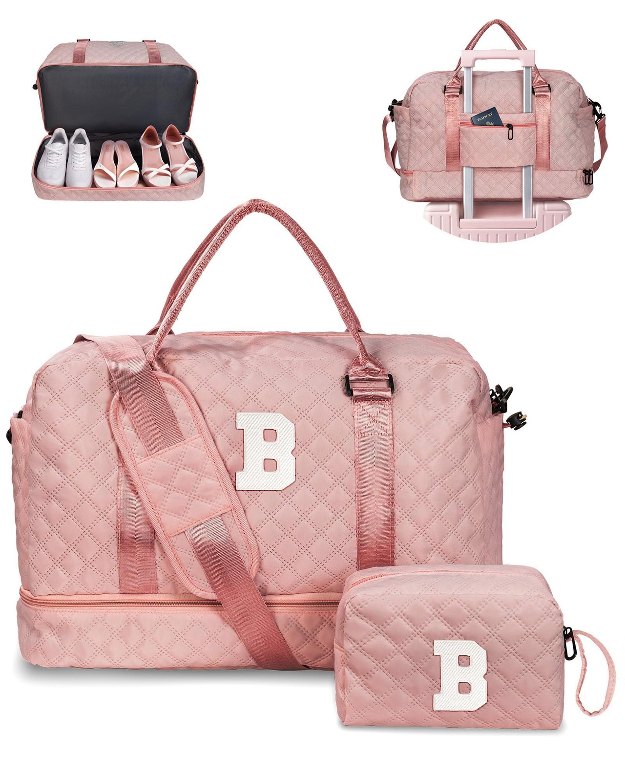 Teen Weekender Duffle Bag with Shoe Compartment  Makeup Pouch Letter B