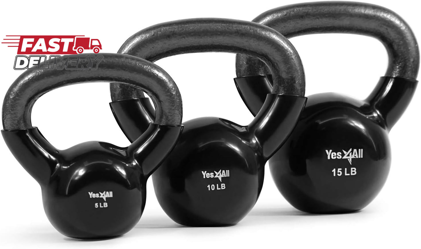 Yes4All Kettlebell, Vinyl Coated Kettlebell Cast Iron Sets with Stable Flat Bott