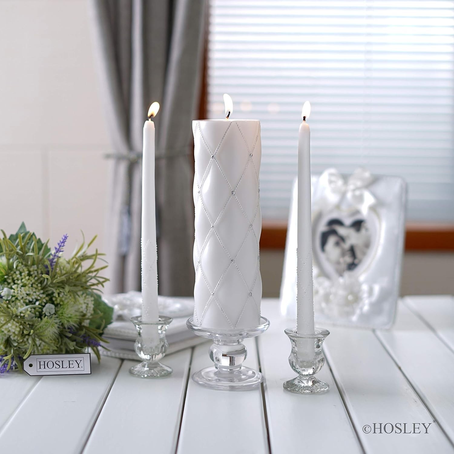 Hosley 11.5" High White Wedding Unity Candle Set