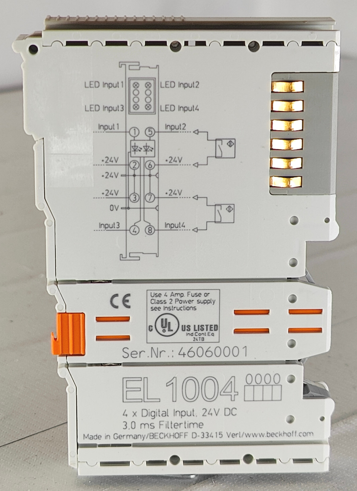 Beckhoff EL1004 4x Digital Input Module 24V DC 3.0 ms Filtertime