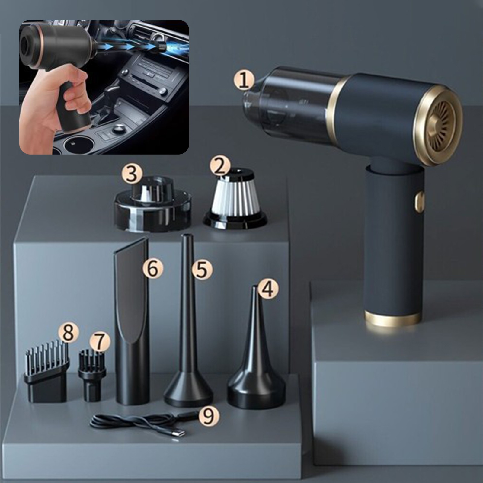 4 in 1 Upgrade Car Vacuum Cleaner Air Blower Wireless Handheld Rechargeable Mini