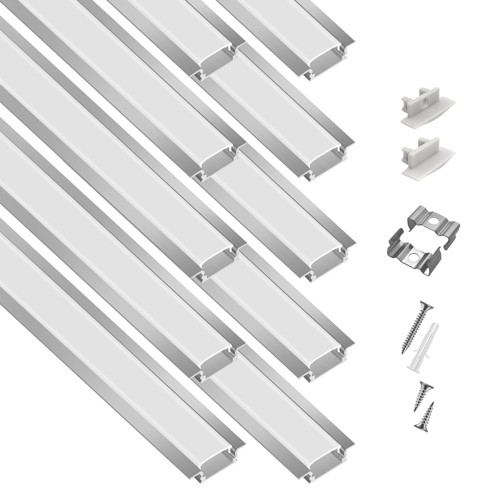 10-Pack 6.6ft/2Meter Silver Recessed LED Aluminum Channel for LED Strip Lights