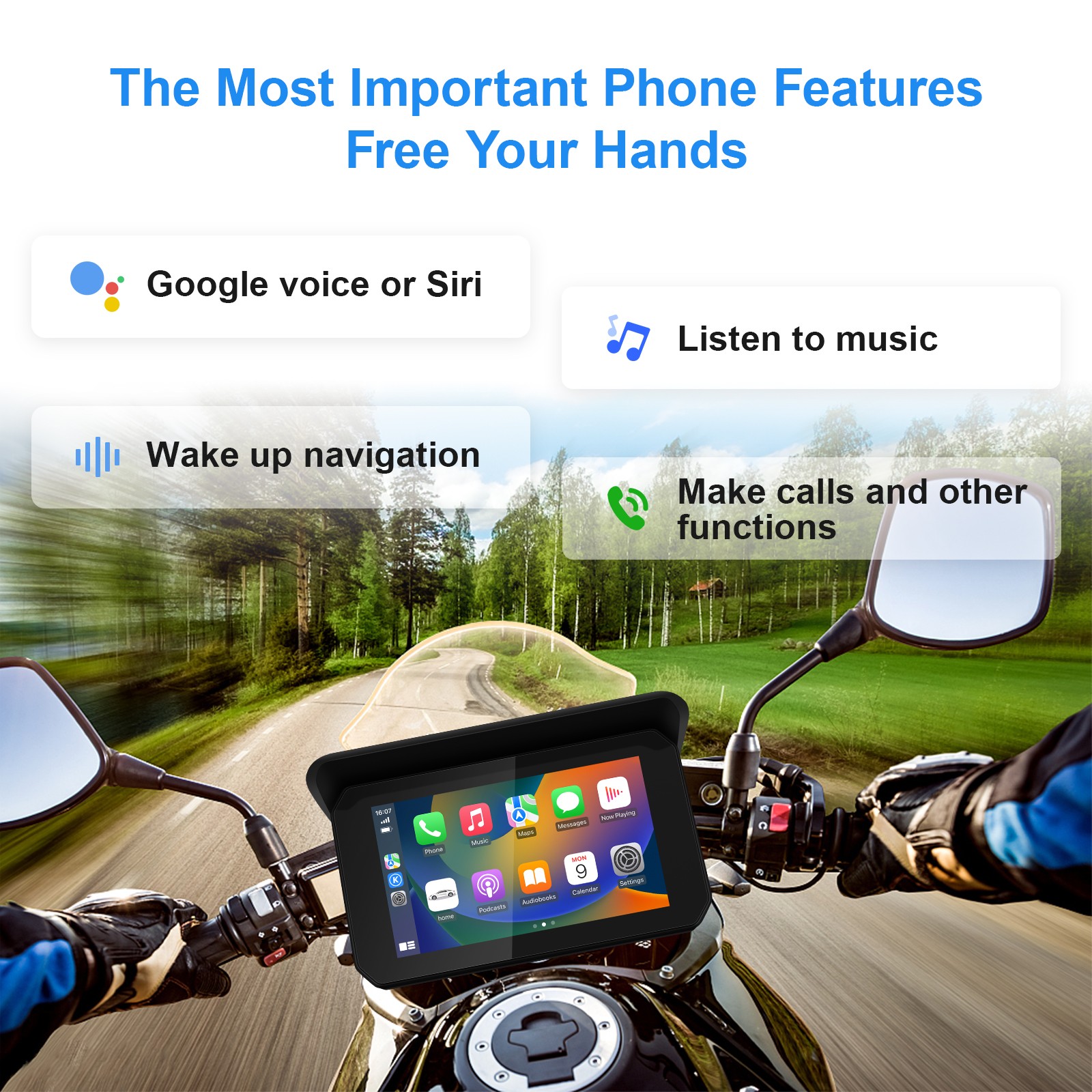 5" Motorcycle Wireless CarPlay Android Auto GPS Navigation Bright Touch Screen