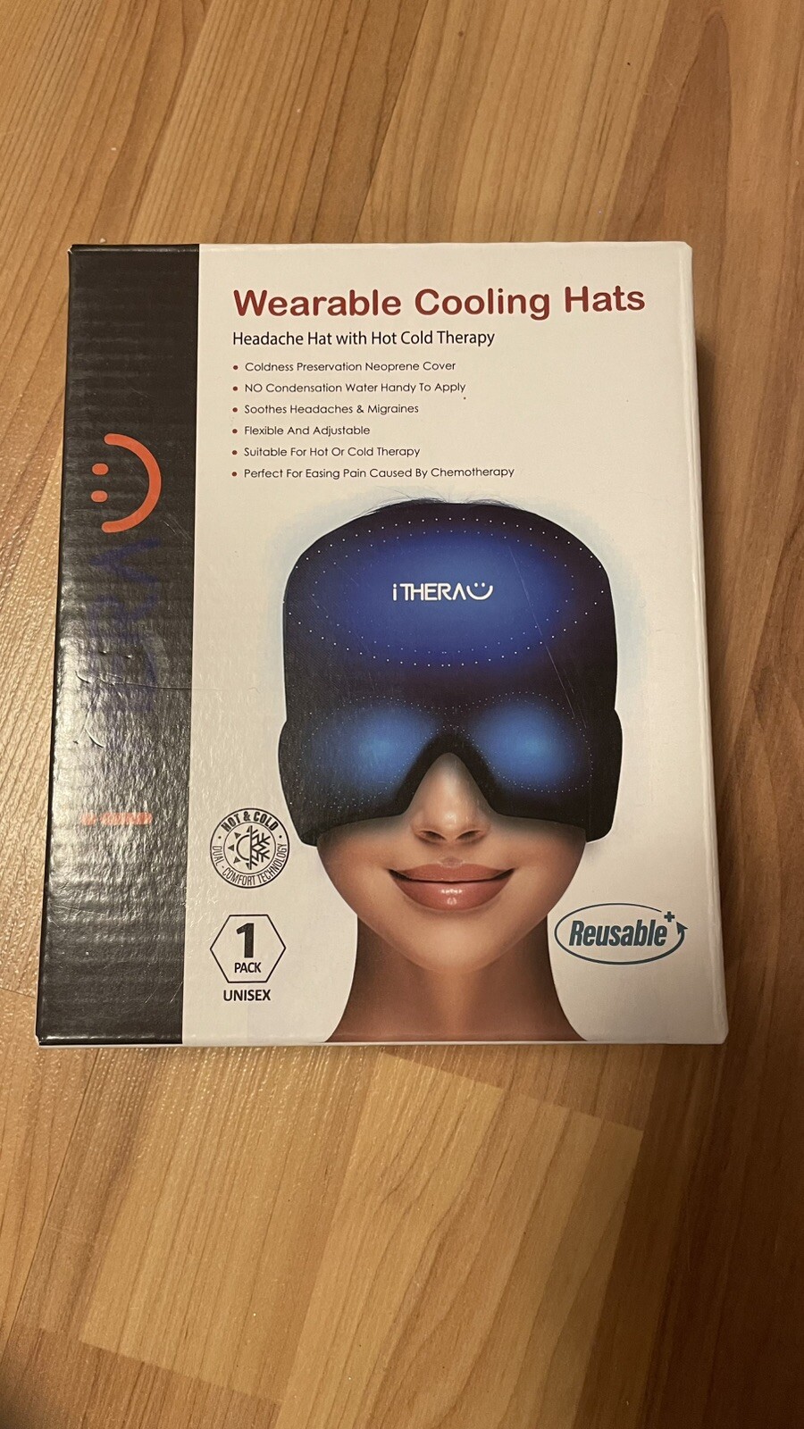 Ithera Hot & Cold Wearable Ice Mask/Hat For Headache Migraine Tension Stress NEW