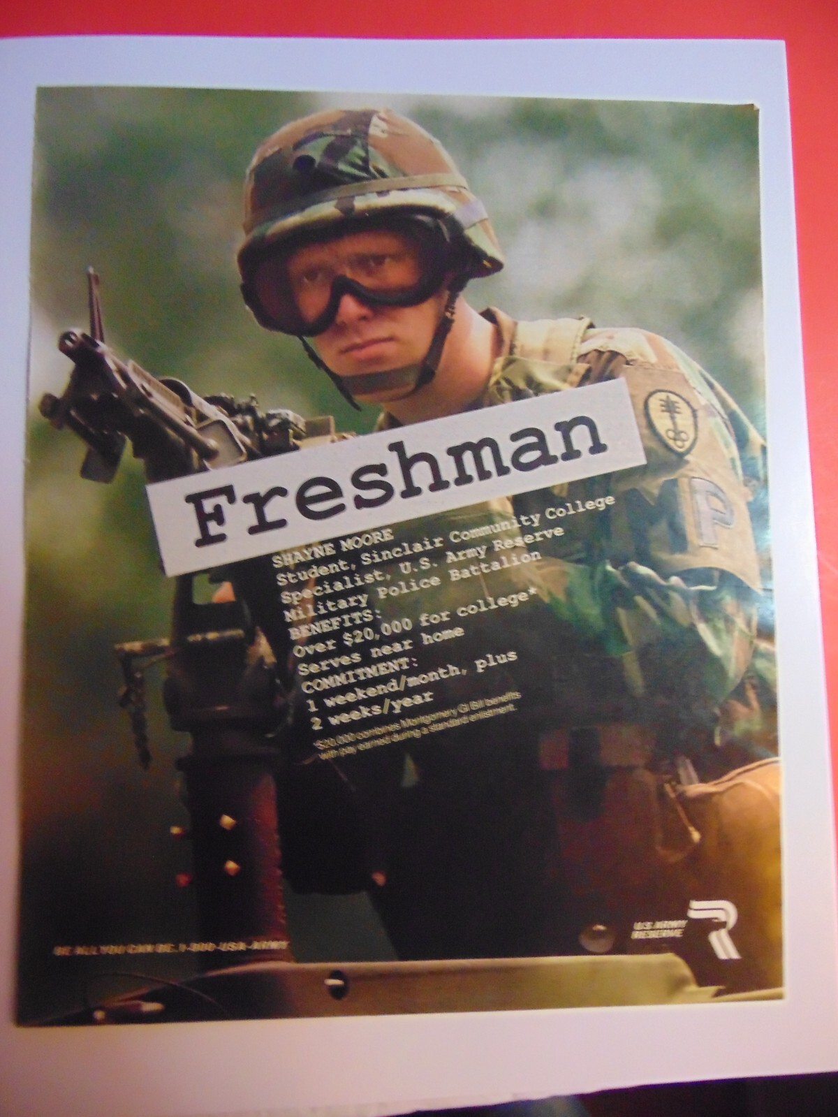 1992 U.S ARMY RESERVE  Freshman College Enlistment  Benefits vintage print ad