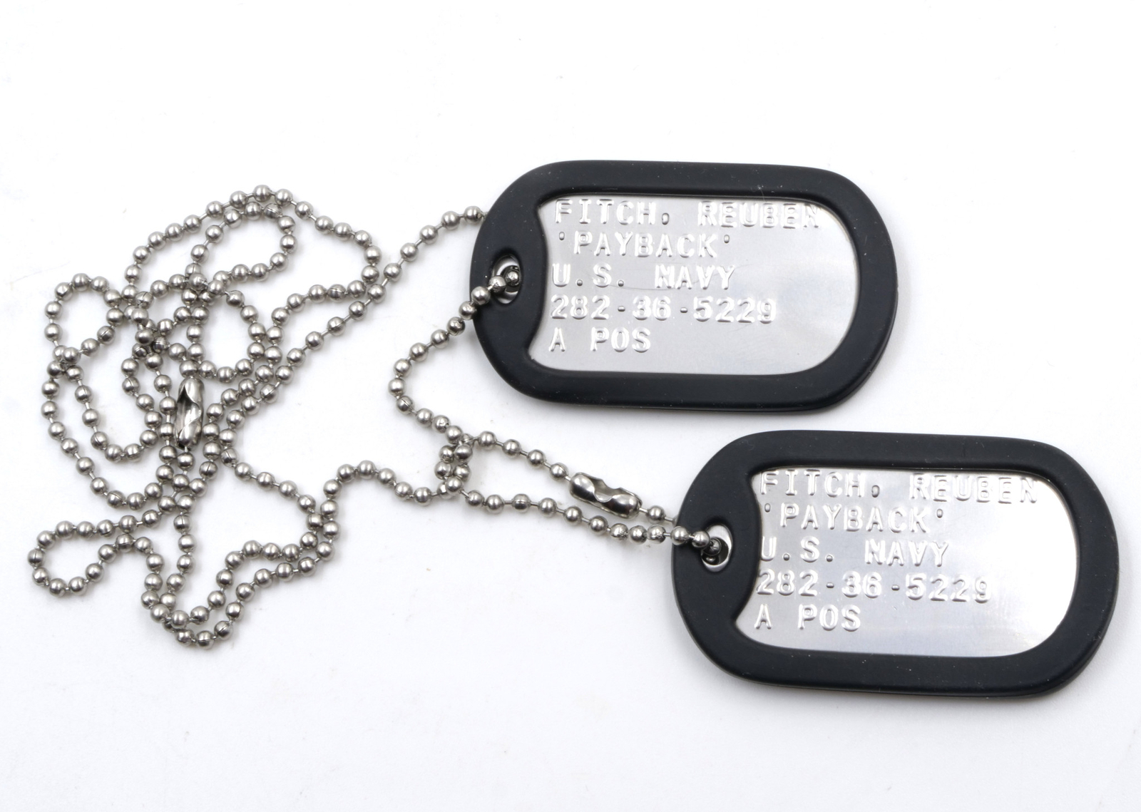 PAYBACK Top Gun Military Stainless Steel Dog Tag Set Cosplay Halloween Costume
