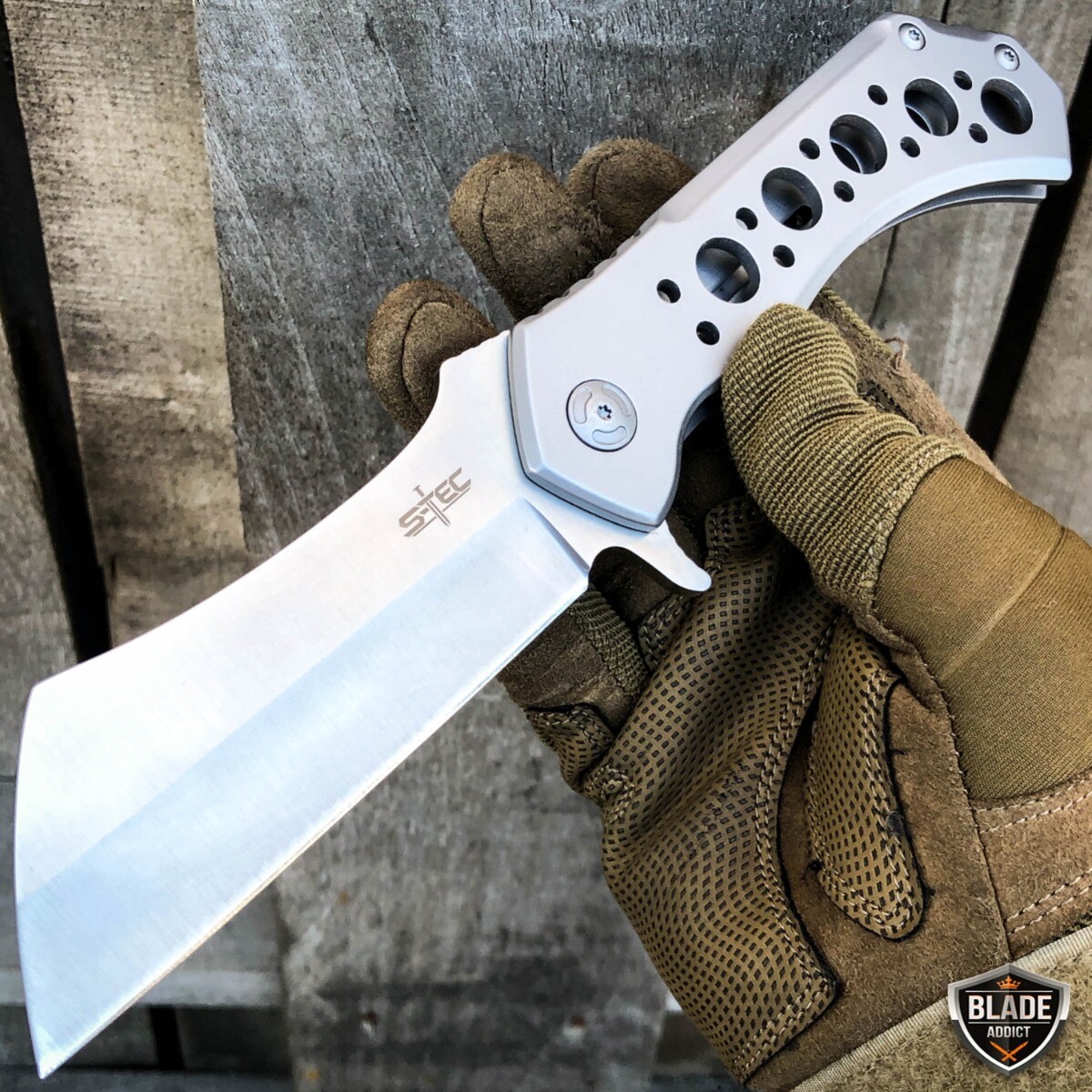 10" SILVER CLEAVER BALL BEARING Assisted Folding Open Pocket Razor Knife Blade