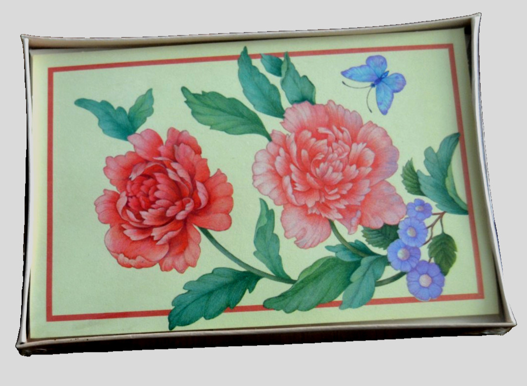 Note Cards PINK PEONY FLORAL LEAVES 8 Notes & Envelopes NIB BUTTERFLY Ambassador