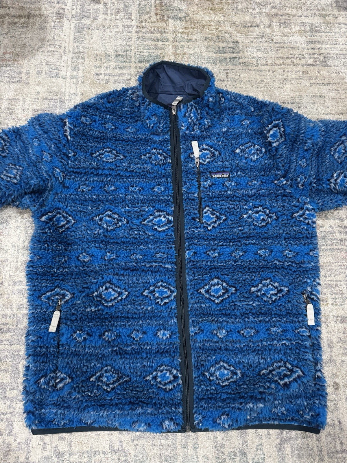 Vintage Patagonia Jacket Mens XL Blue Retro X Deep Pile Aztec Cardigan Synchila