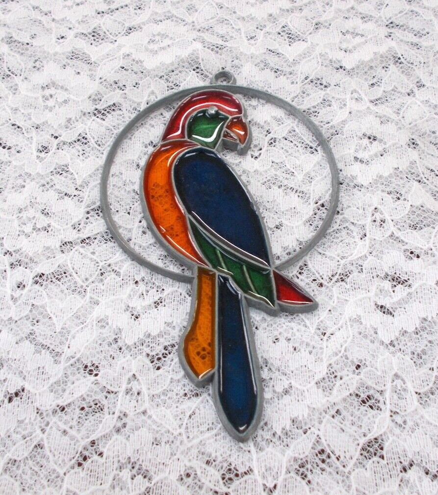 Decorative Sun Catcher, Colorful Parrot  4-1/2" Tall by  2-7/8" Wide