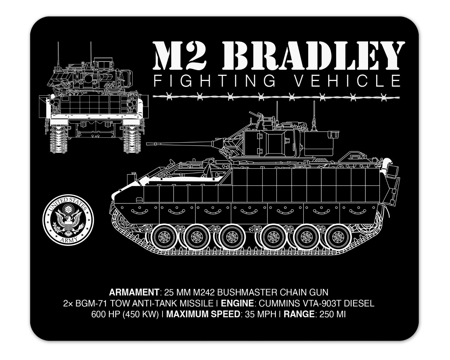 M2 Bradley Fighting Vehicle Schematic Mouse Pad 1/4 Thick