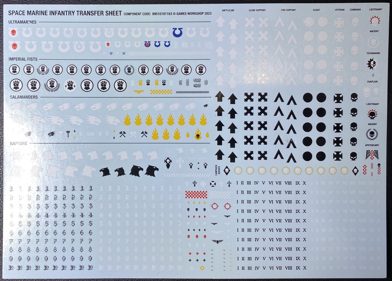 Space Marines Infantry Transfer Sheet Decals Warhammer 40k - (x1)