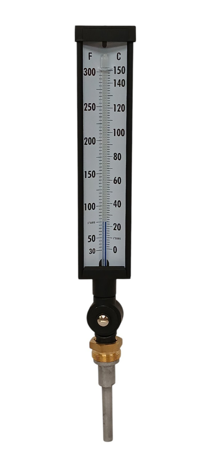 NEW 4LZP2 Industrial Glass Thermometer , 9 in Scale Lg, 1 1/4"-18 Male UNEF