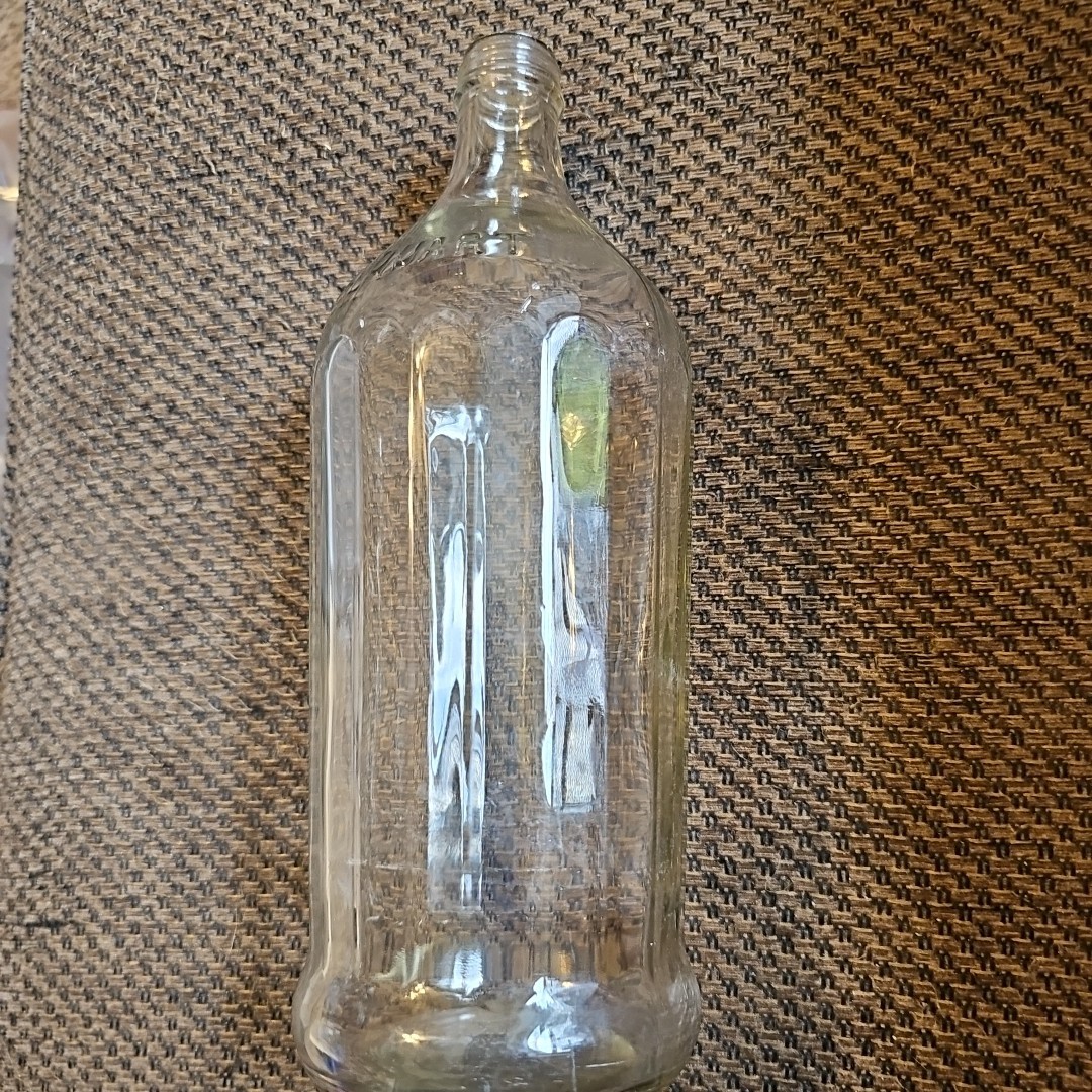 Ribbed Clear Glass Full Quart  Liquor Bottle, Vintage Glass 9.75"