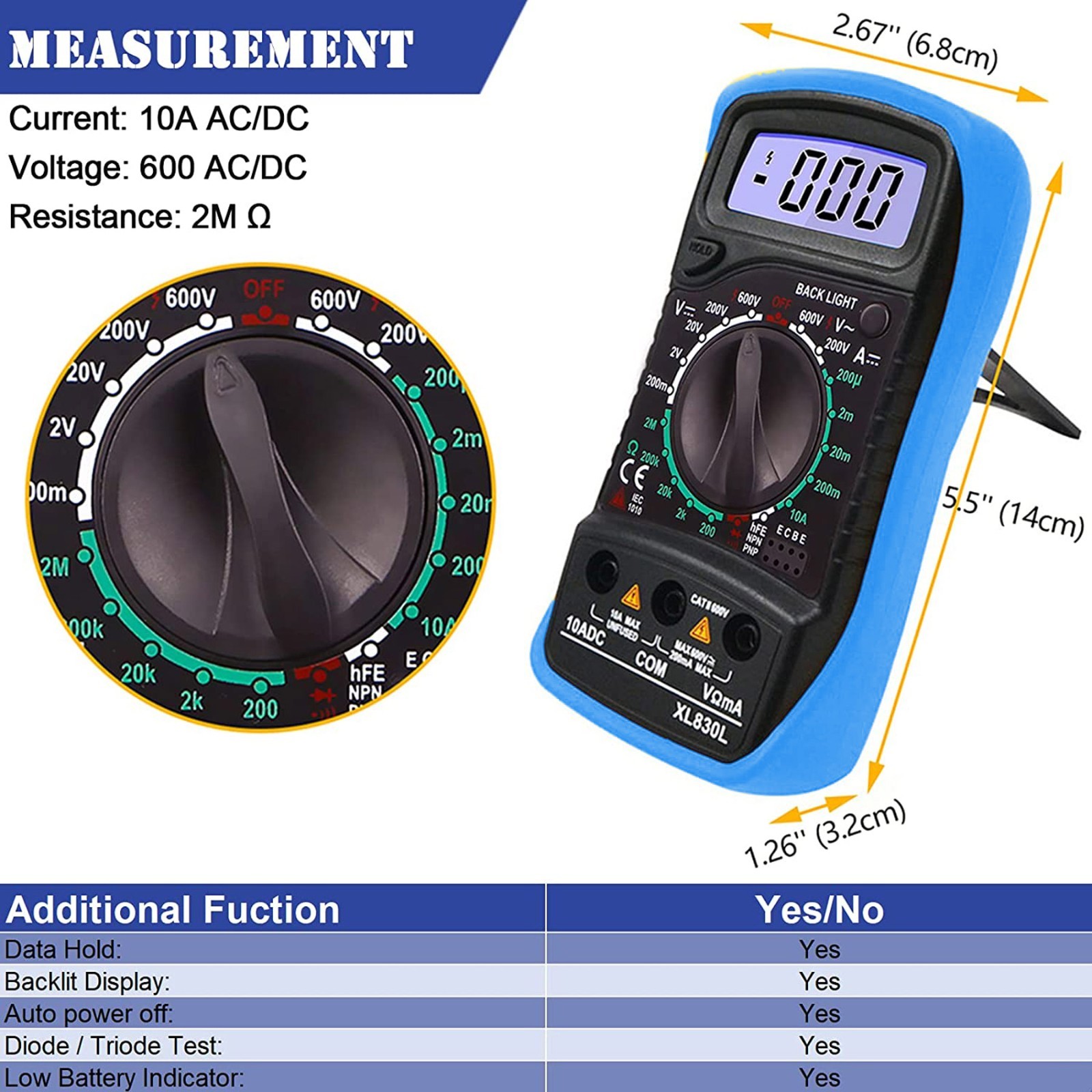 Digital Multimeter AC DC Voltmeter Ammeter Ohmmeter Volt Tester Meter WITH BAT