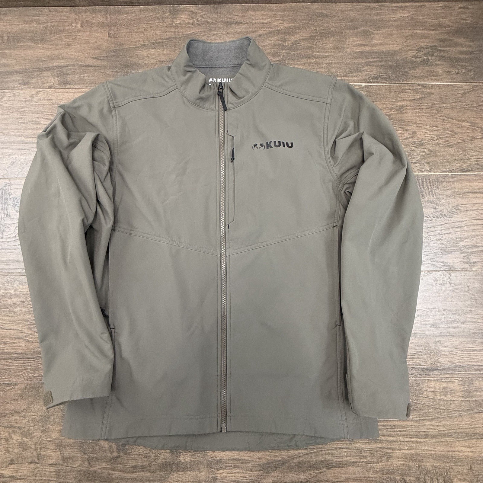 KUIU Jacket Mens Large Rubicon Olive Green Full Zip Soft Shell 140G Fleece-READ