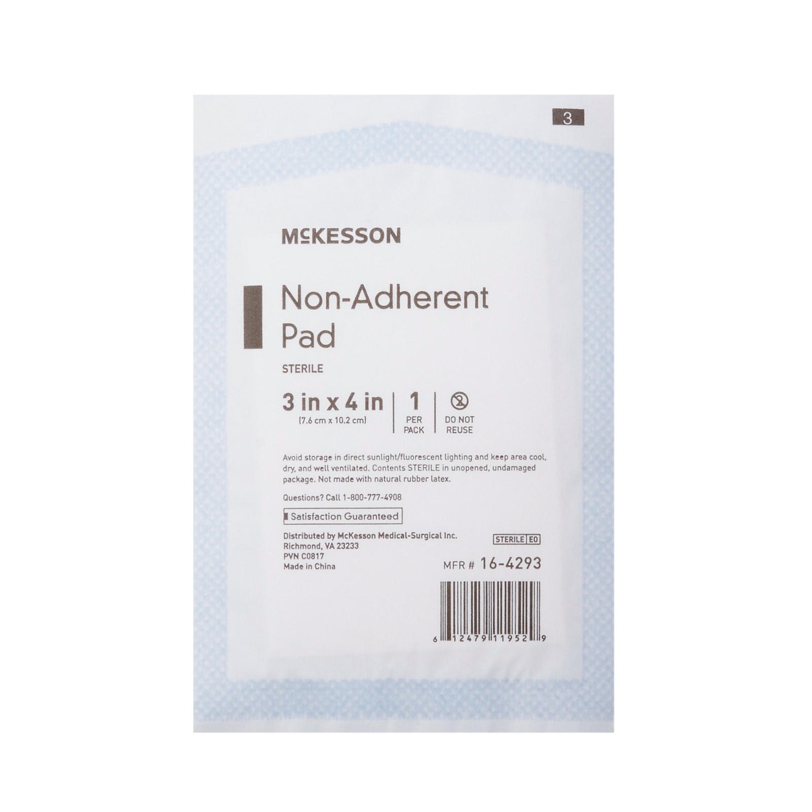 McKesson Sterile Non-Adherent Dressing Rectangle 3 x 4" 16-4293 100 per Box