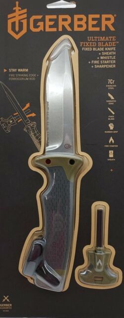 NEW Gerber 31-003941  GREEN TEXTURE HANDLE Fixed Blade ULTIMATE SURVIVAL Knife