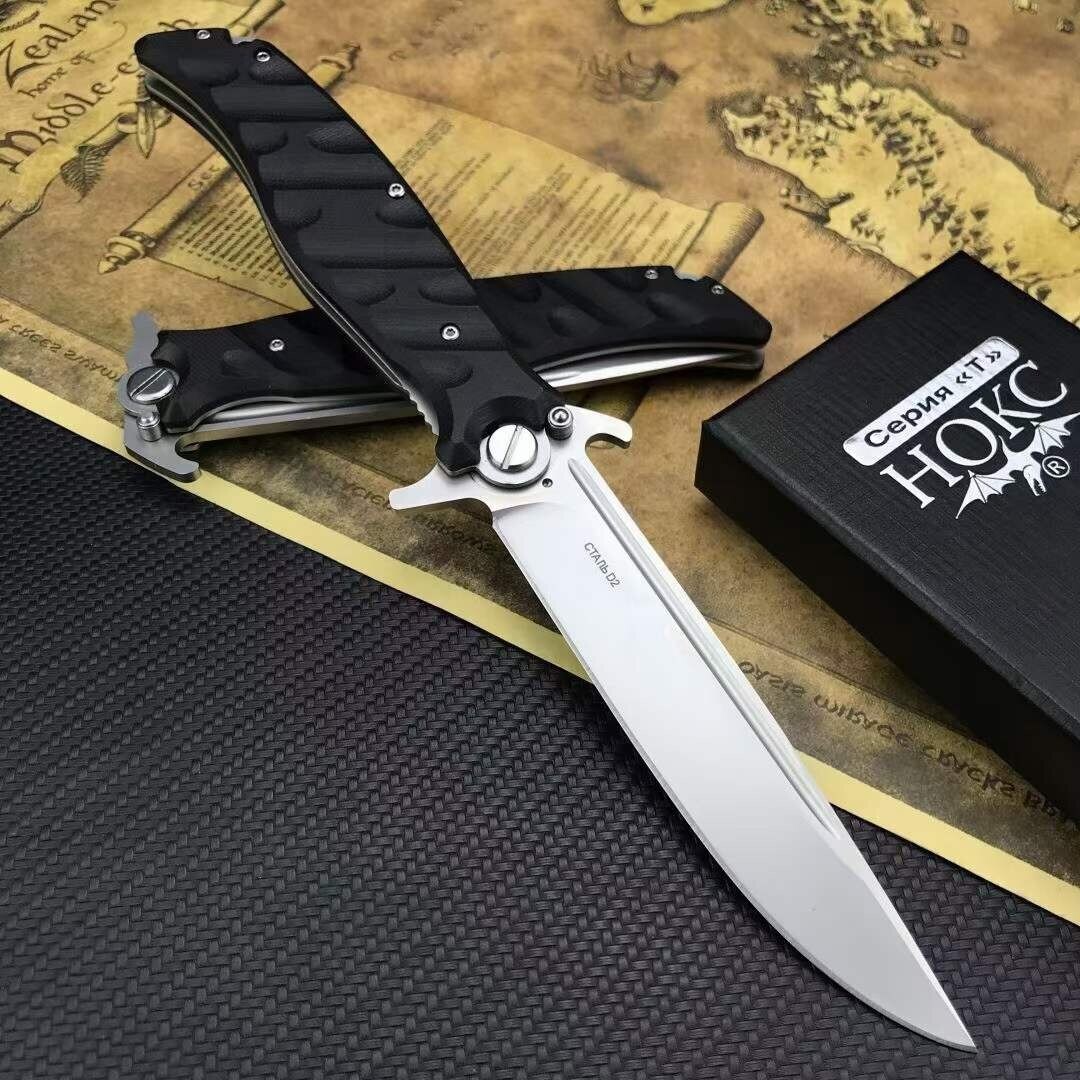 Tactical Folding Blade Knife Russian Finka NKVD D2 Blade Hunting Survival Knife