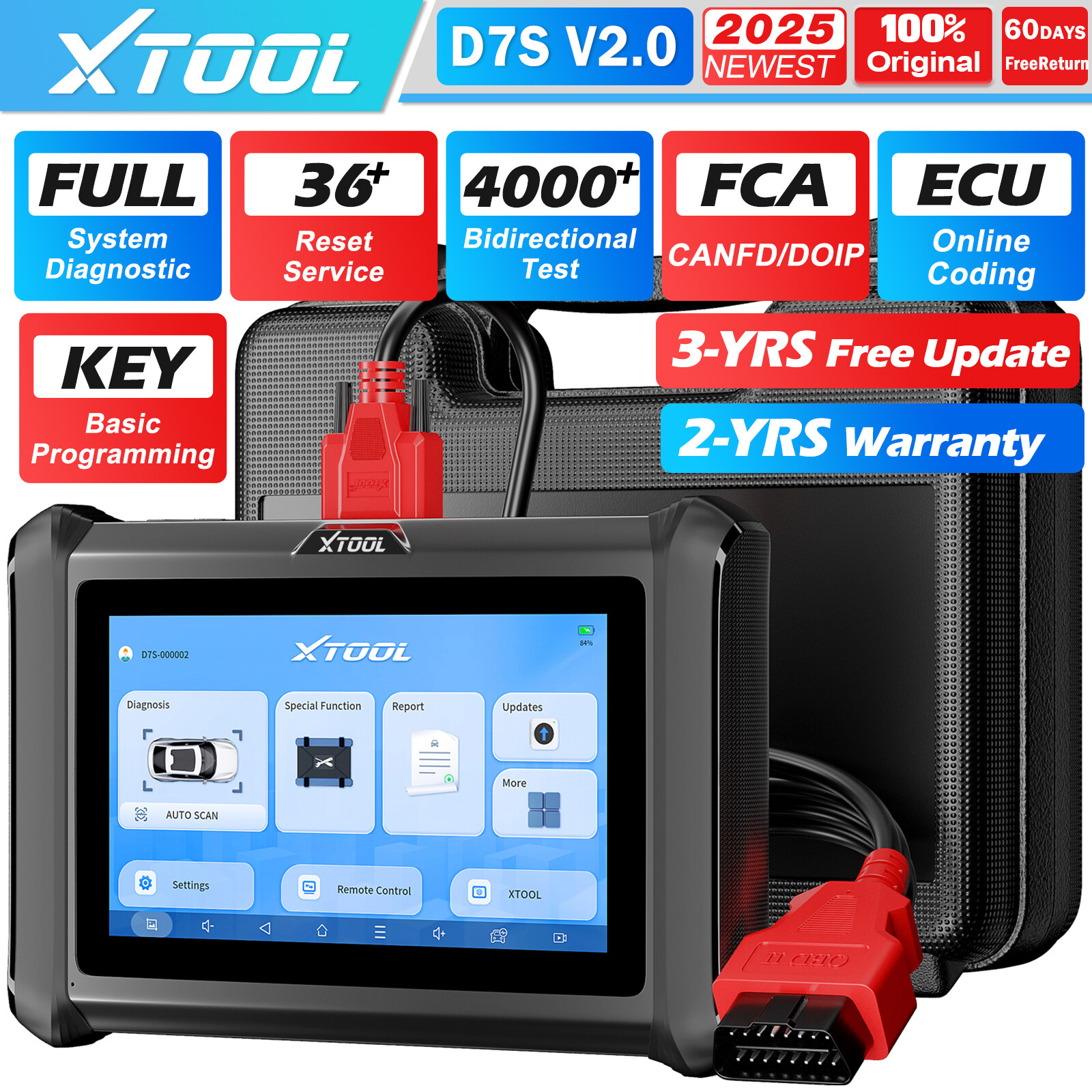 XTOOL Bidirectional Scan Tool D7S D7W D8S D8W E.CU Coding Full System 2025 V2.0