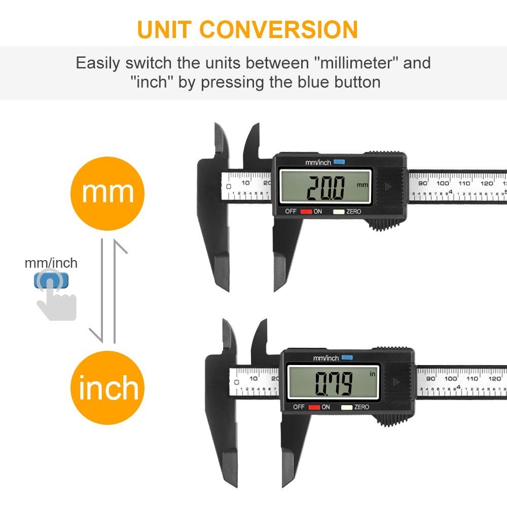 Portable 6-Inch Digital Caliper with Zero Setting & Non-Scratch Precision Tips