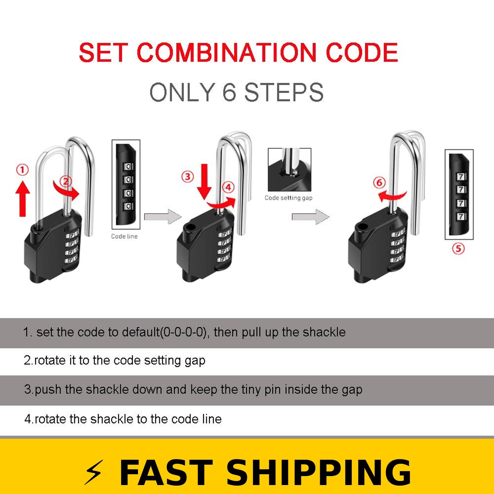 disecu 2 Pack 4 Digit Waterproof Combination Padlock - Black