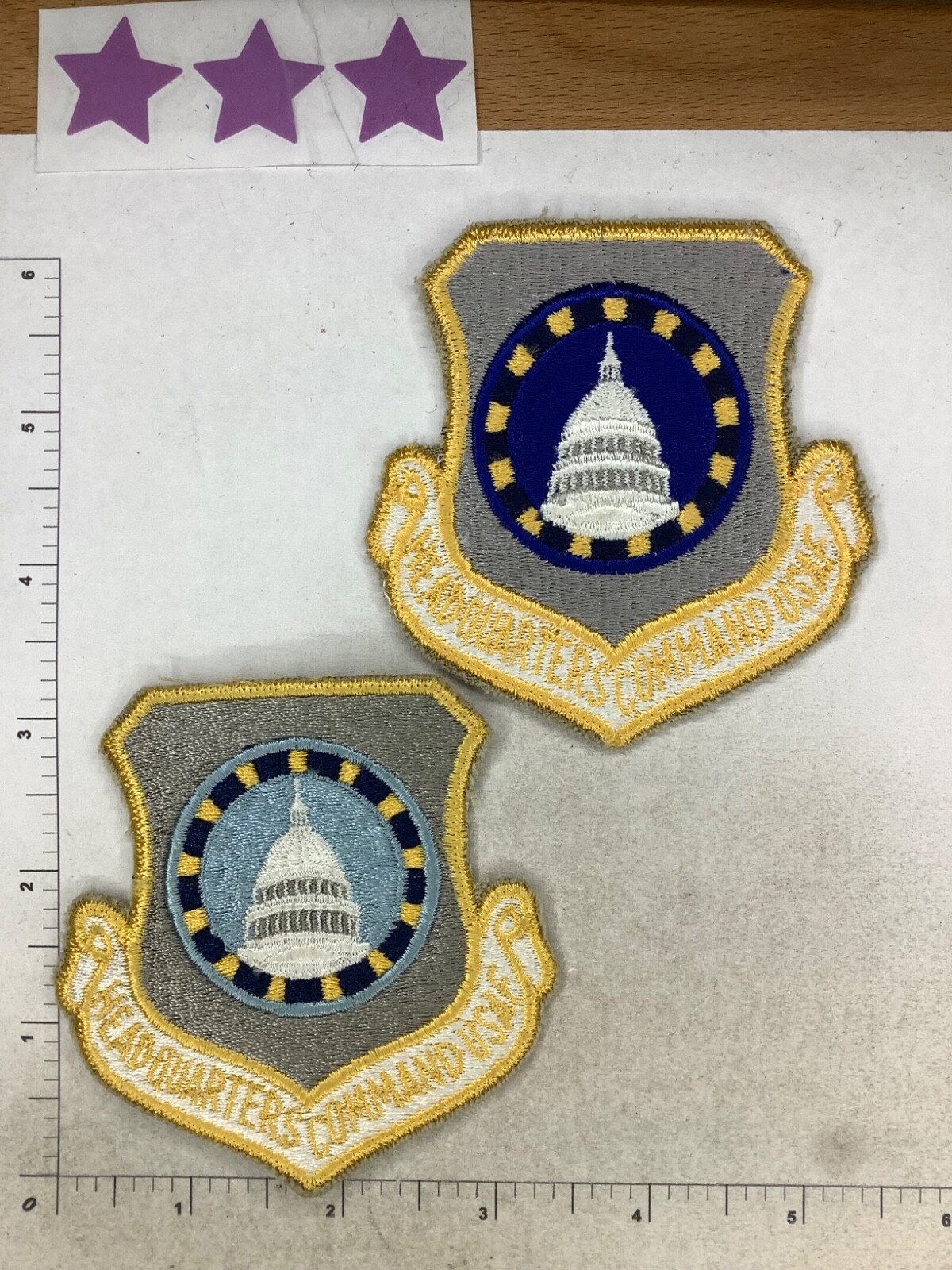 (2) VINTAGE USAF HEADQUARTERS COMMAND SQUADRON PATCH LT/DARK BLUE
