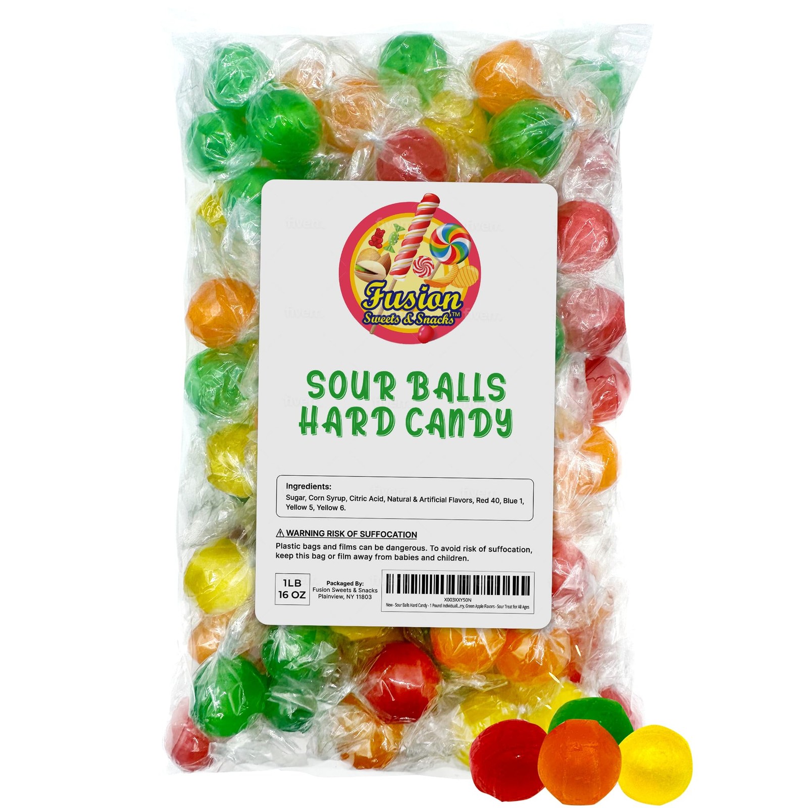 Sour Balls Hard Candy - 1 Pound Individually Wrapped (About 90 Count) - Bulk...