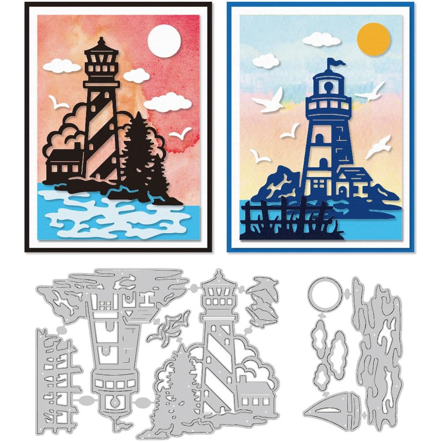 Lighthouse Scene Cutting Dies, Carbon Steel Die Cuts Stencils Nautical Emboss...