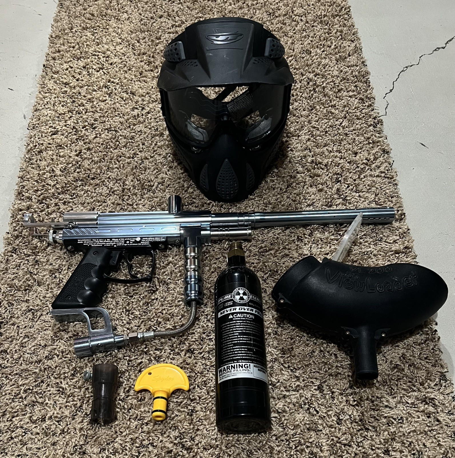 Spyder Xtra Paintball Marker Package ViewLoader Hopper CO2 Tank Mask Accessories