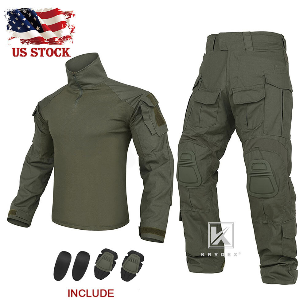 KRYDEX Gen3 Shirt w/ Tactical Elbow Pads and Trousers w/ Knee Pads Ranger Green