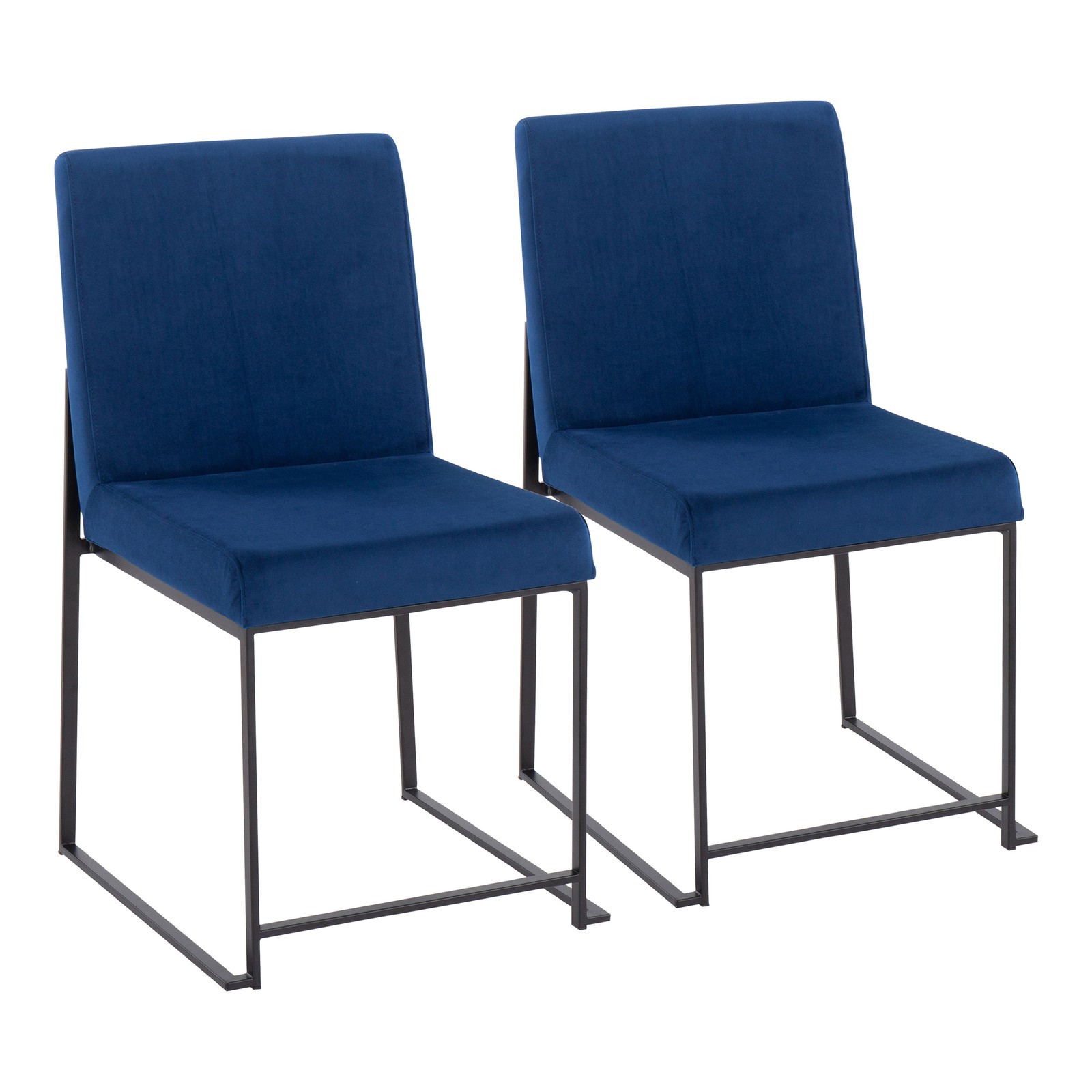 High Back Fuji Contemporary Dining Chair in Black Steel and Blue Velvet by  -
