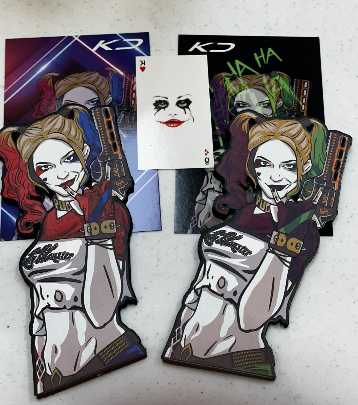 "Rockin" Harley Quinn Kali Dezign Leather 2 Patch Set, RARE, Hook/Loop, NEW