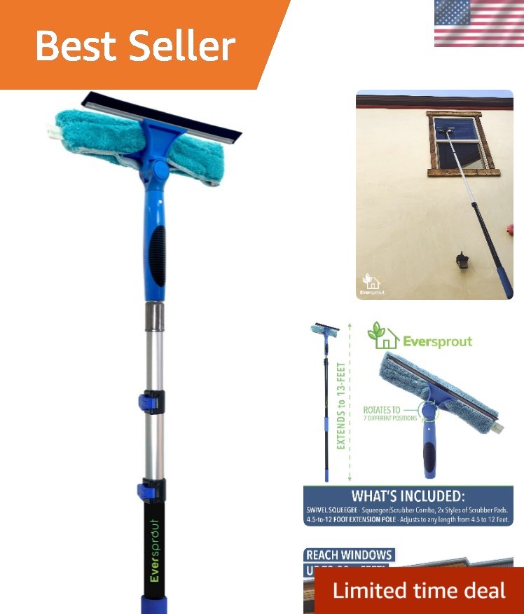 10-Inch Swivel Squeegee with Microfiber Scrubber - Ultimate Window Cleaning Kit