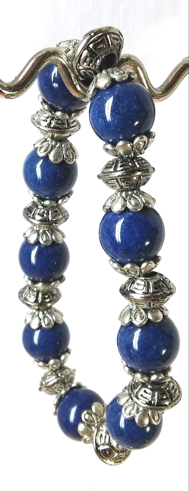 Bracelet Handcrafted Stretch Deep Blue Gemstone with Tibetan Silver Spacers